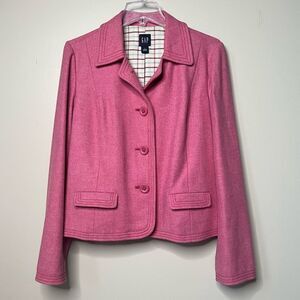 VTG Y2K GAP Wool 3 Button French Pink Casual Career Blazer Jacket SZ L